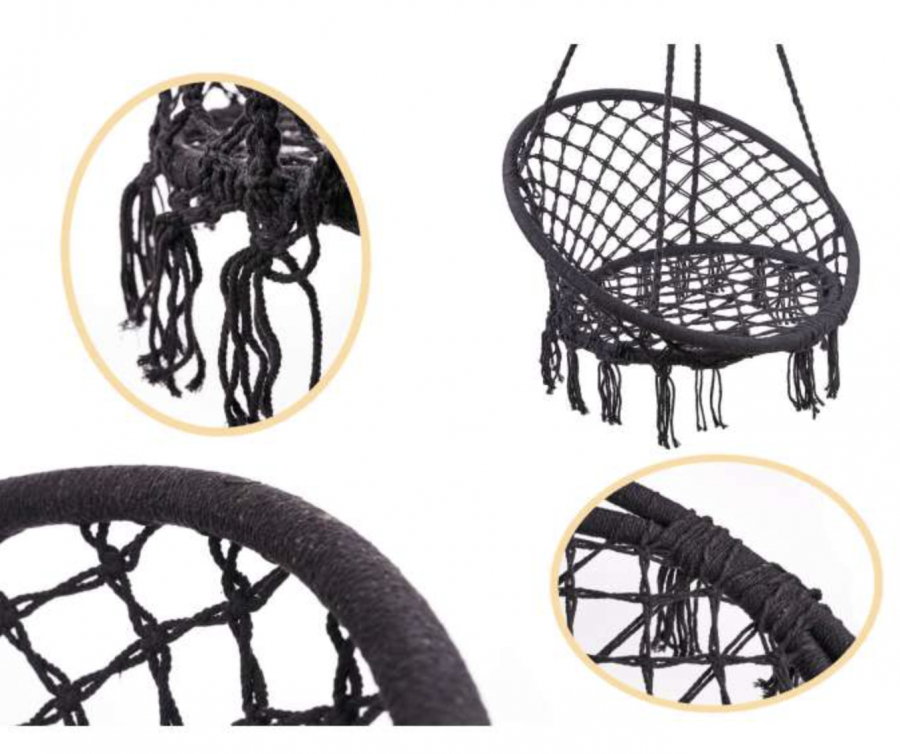 LUARO hängstol fågelbo med dyna – svart 80 cm, upp till 150 kg